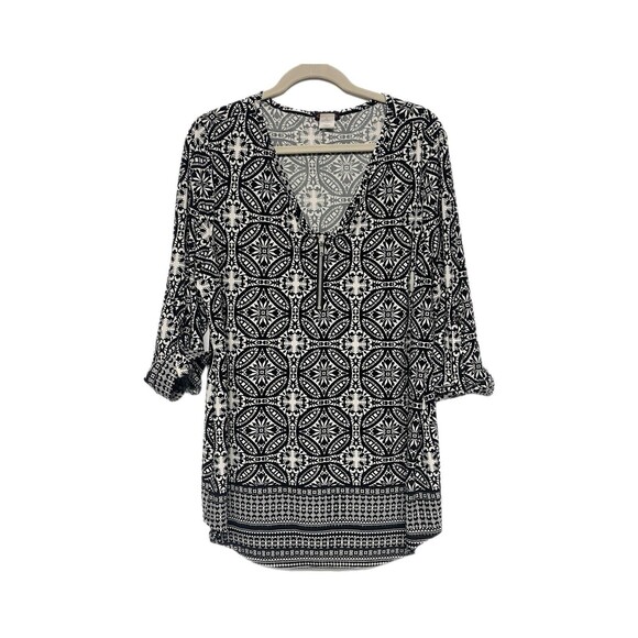 Cocomo Tops - Cocomo Womens Longline Tunic Top Size XL Black White Front Zipper Detail Jersey